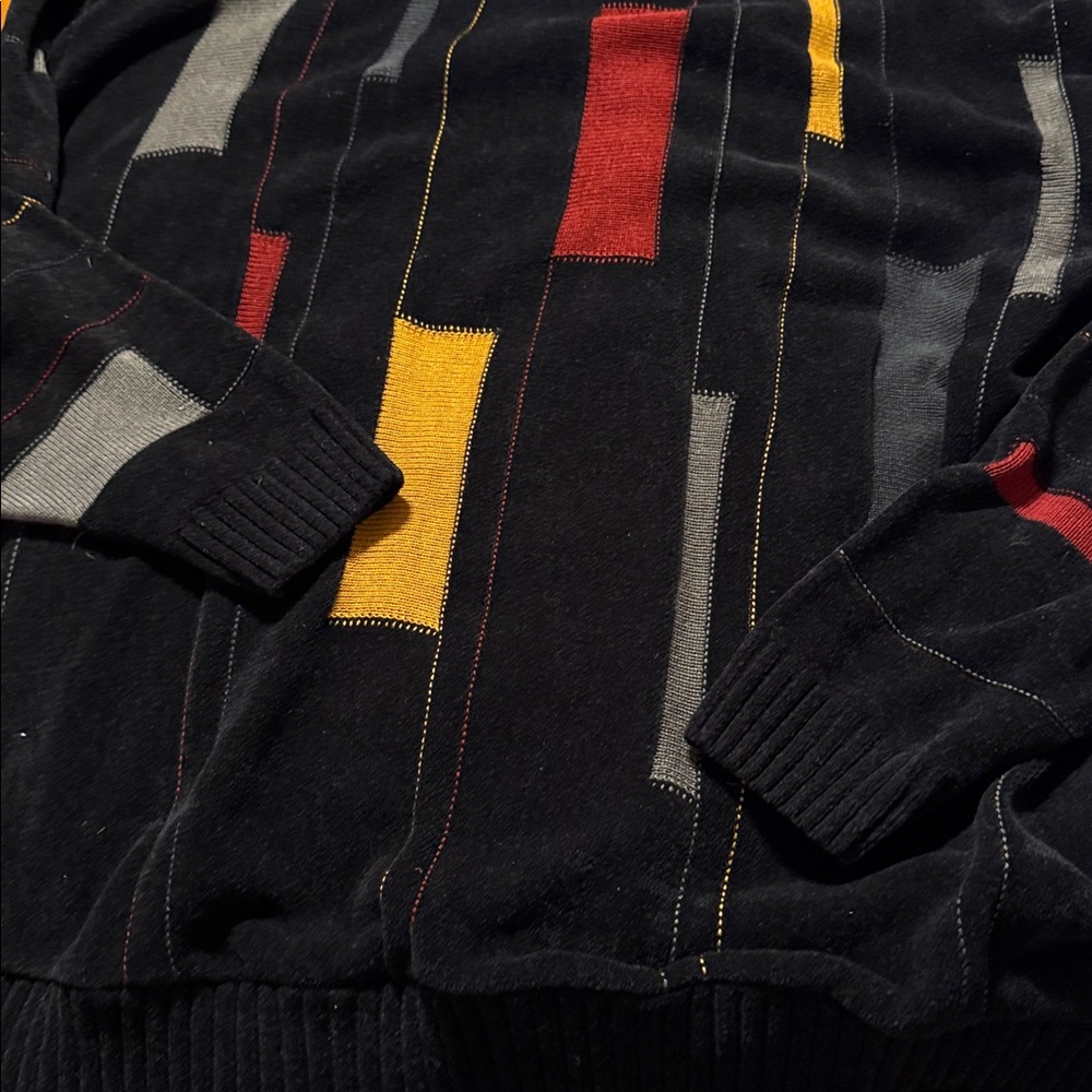 Protege’Men's Black  Multicolor Sweater with Red and Yellow Accents 2XLT - Picture 3 of 6